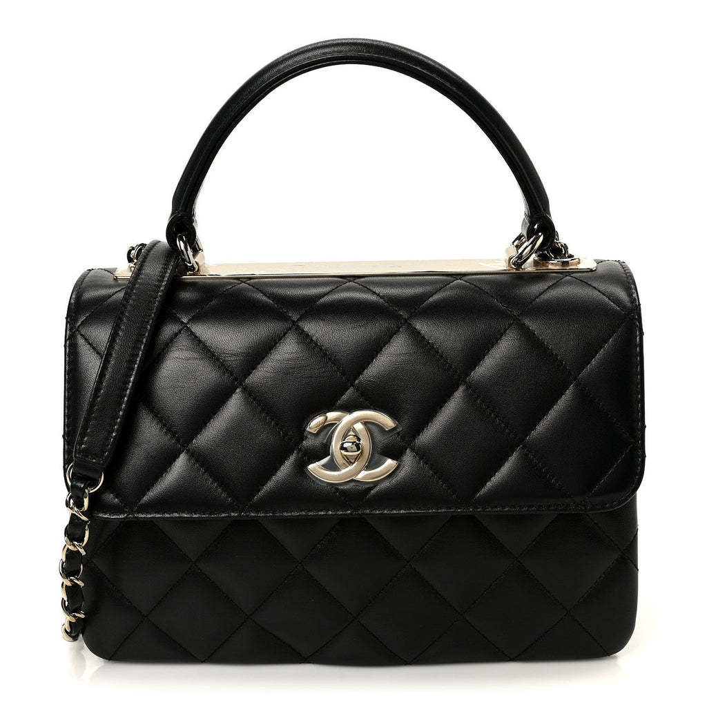 Lambskin Quilted Small Trendy CC Dual Handle Flap Bag Black