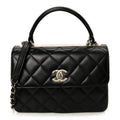 Lambskin Quilted Small Trendy CC Dual Handle Flap Bag Black