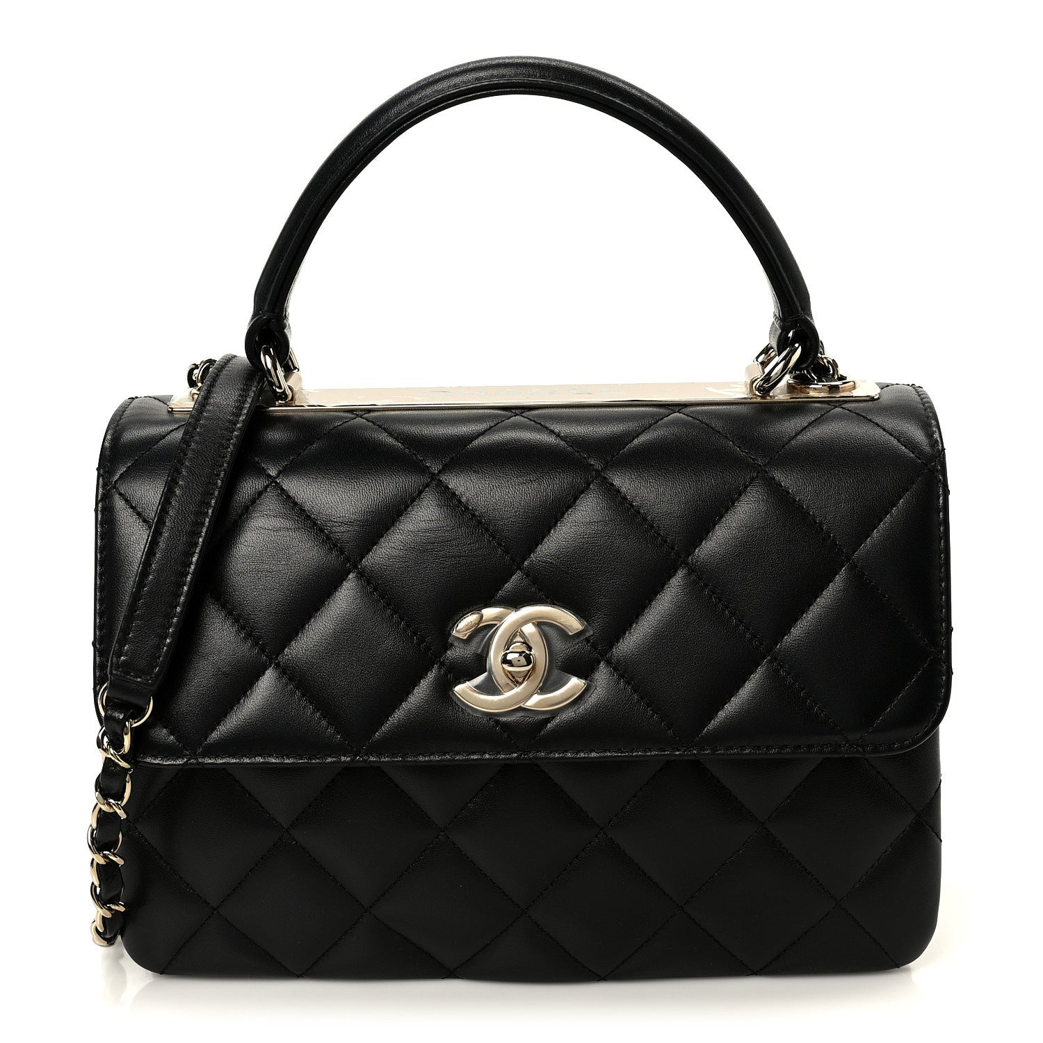 Lambskin Quilted Small Trendy CC Dual Handle Flap Bag Black