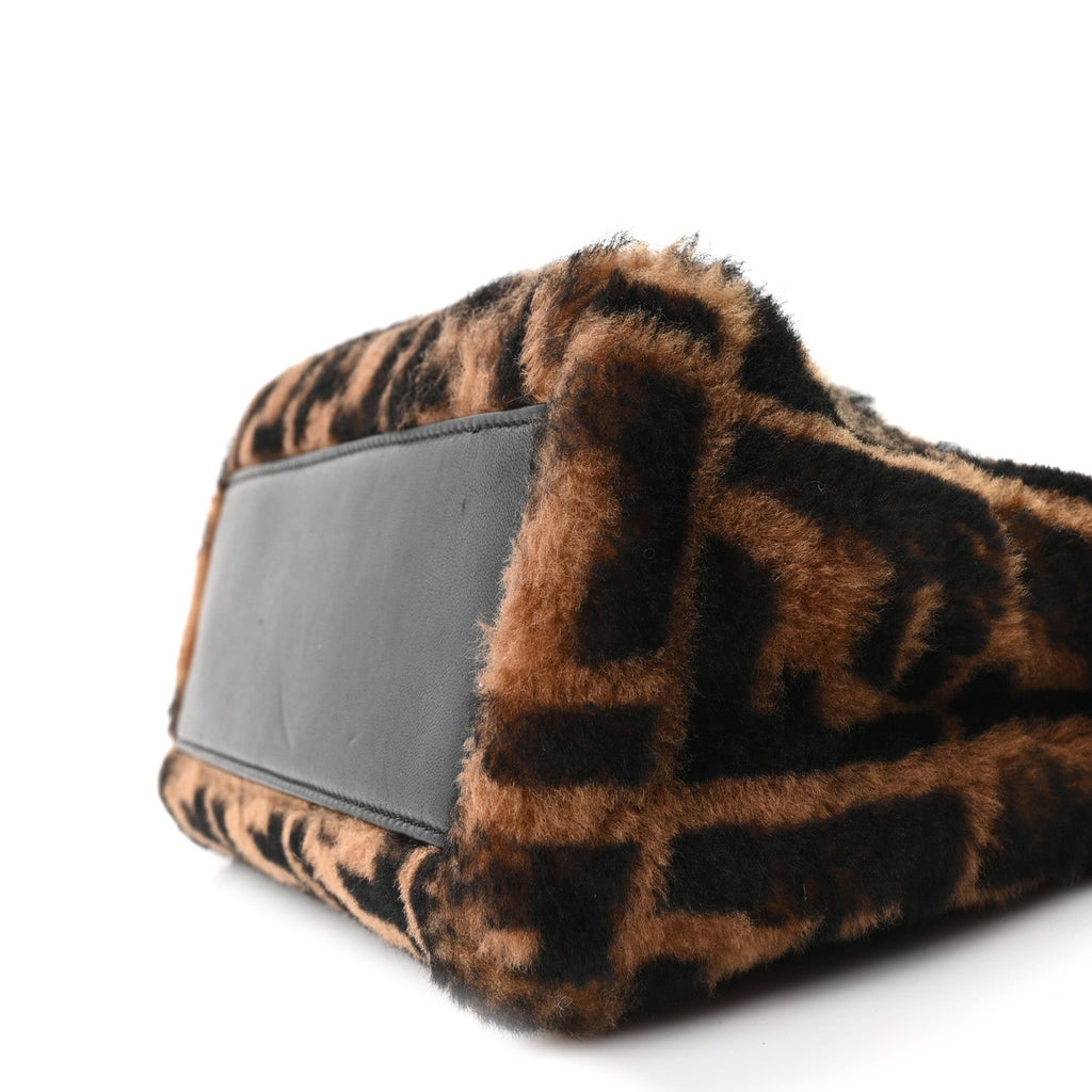 Shearling Nappa Macro FF 1974 Mini Peekaboo Iconic Satchel Tobacco Black