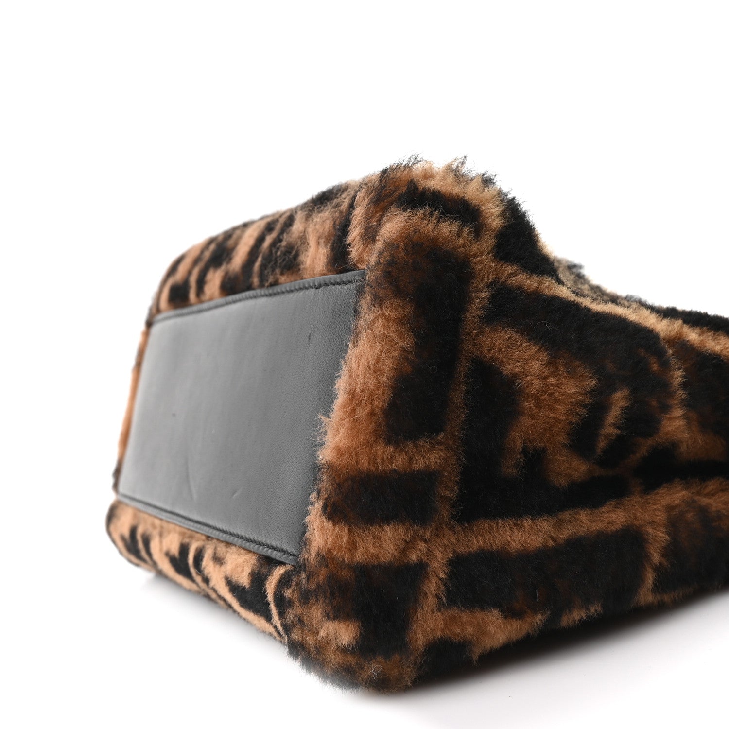 Shearling Nappa Macro FF 1974 Mini Peekaboo Iconic Satchel Tobacco Black