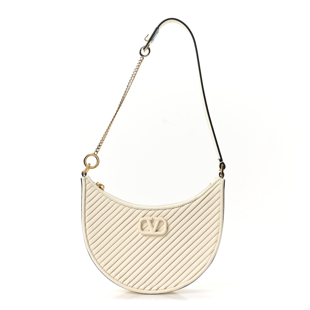 Calfskin Chevron Mini Vlogo Hobo Bag White