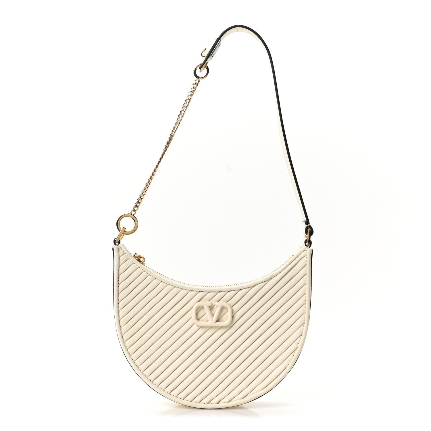Calfskin Chevron Mini Vlogo Hobo Bag White