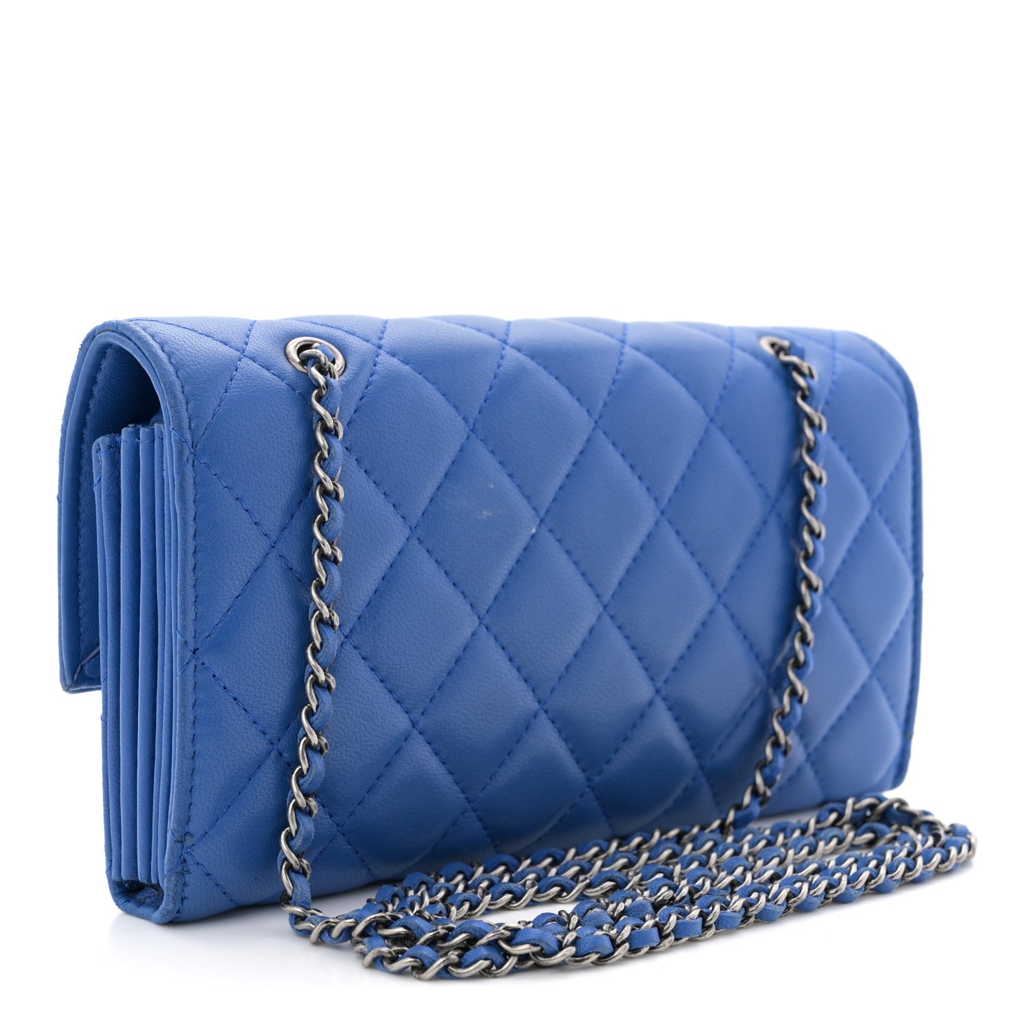 Lambskin Quilted Clutch with Chain Blue