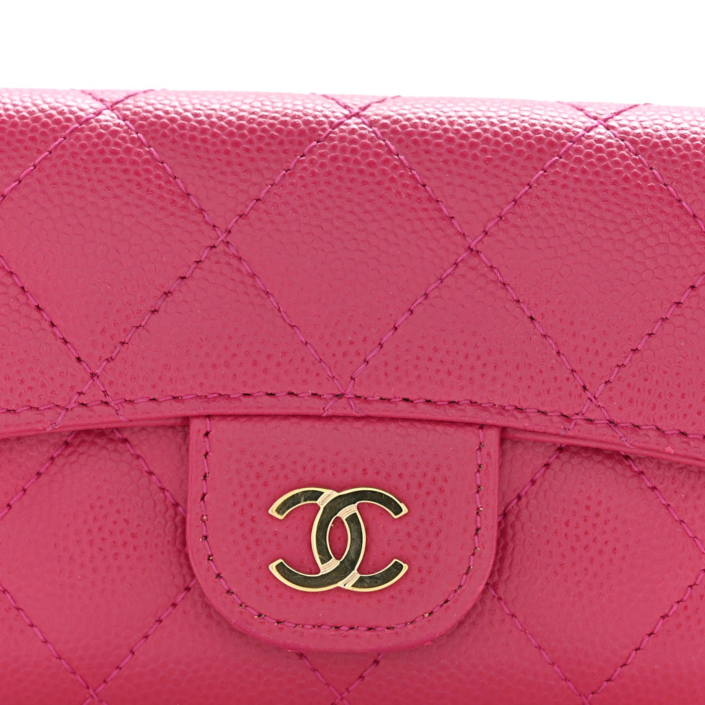 Caviar Quilted Flap  Holder Wallet Dark Pink