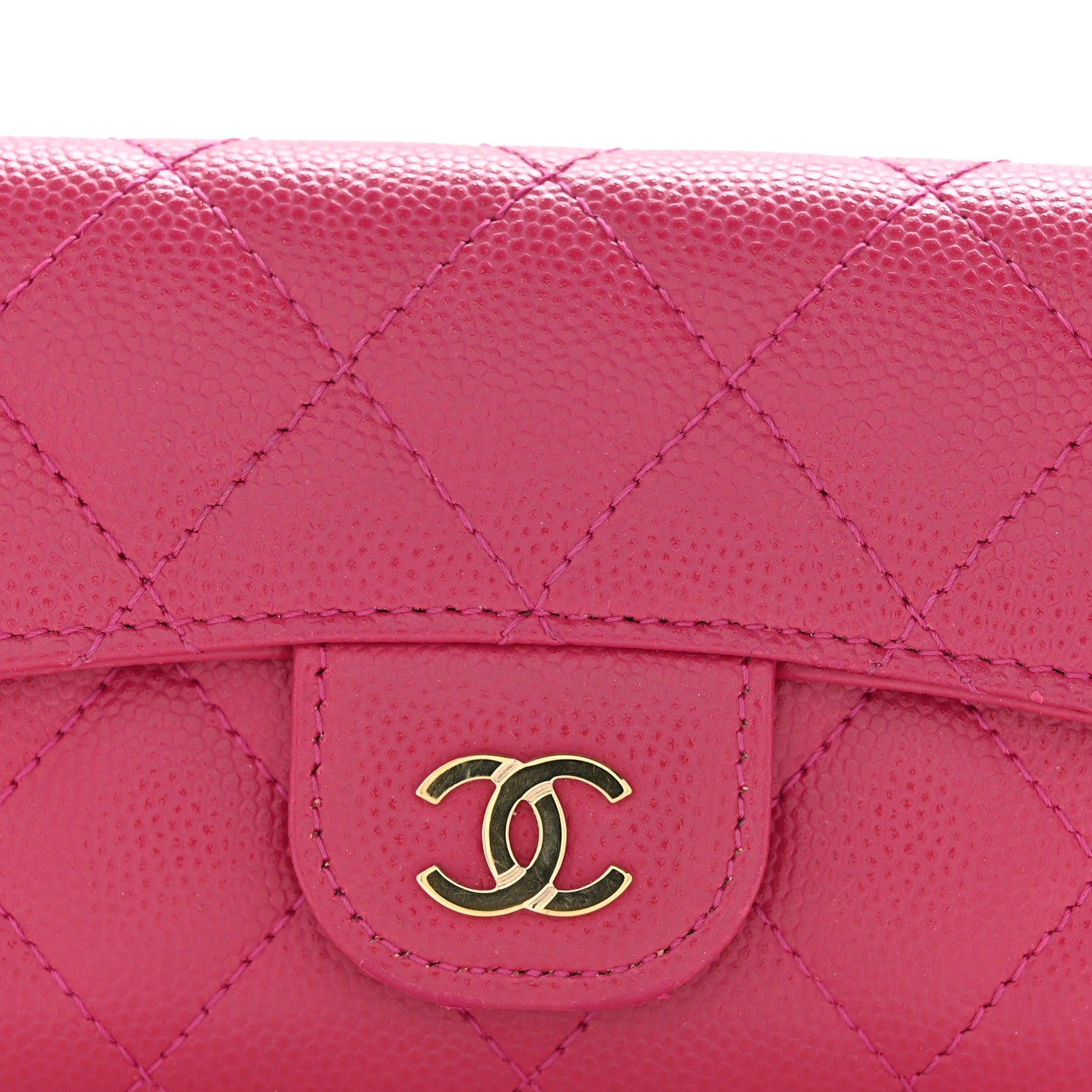 Caviar Quilted Flap  Holder Wallet Dark Pink