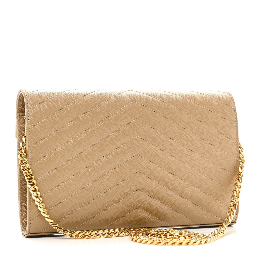 Grain De Poudre Matelasse Chevron Monogram Chain Wallet Dark Latte