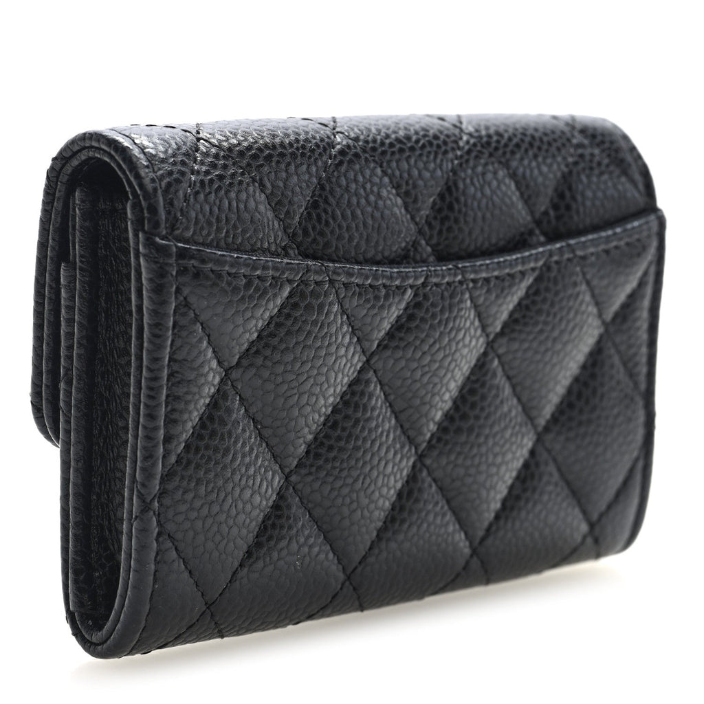 Caviar Quilted Flap  Holder Wallet Black