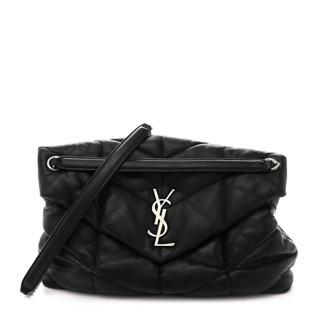 Lambskin Quilted Medium Loulou Puffer Monogram Chain Satchel Black