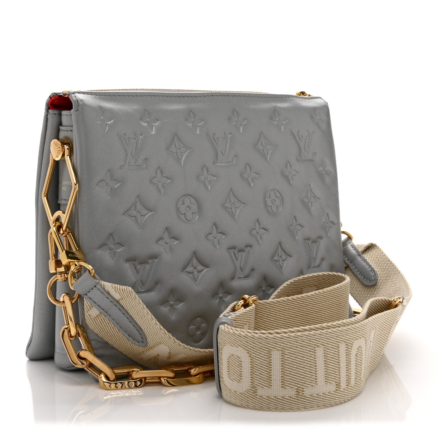 Metallic Lambskin Embossed Monogram Coussin PM Silver