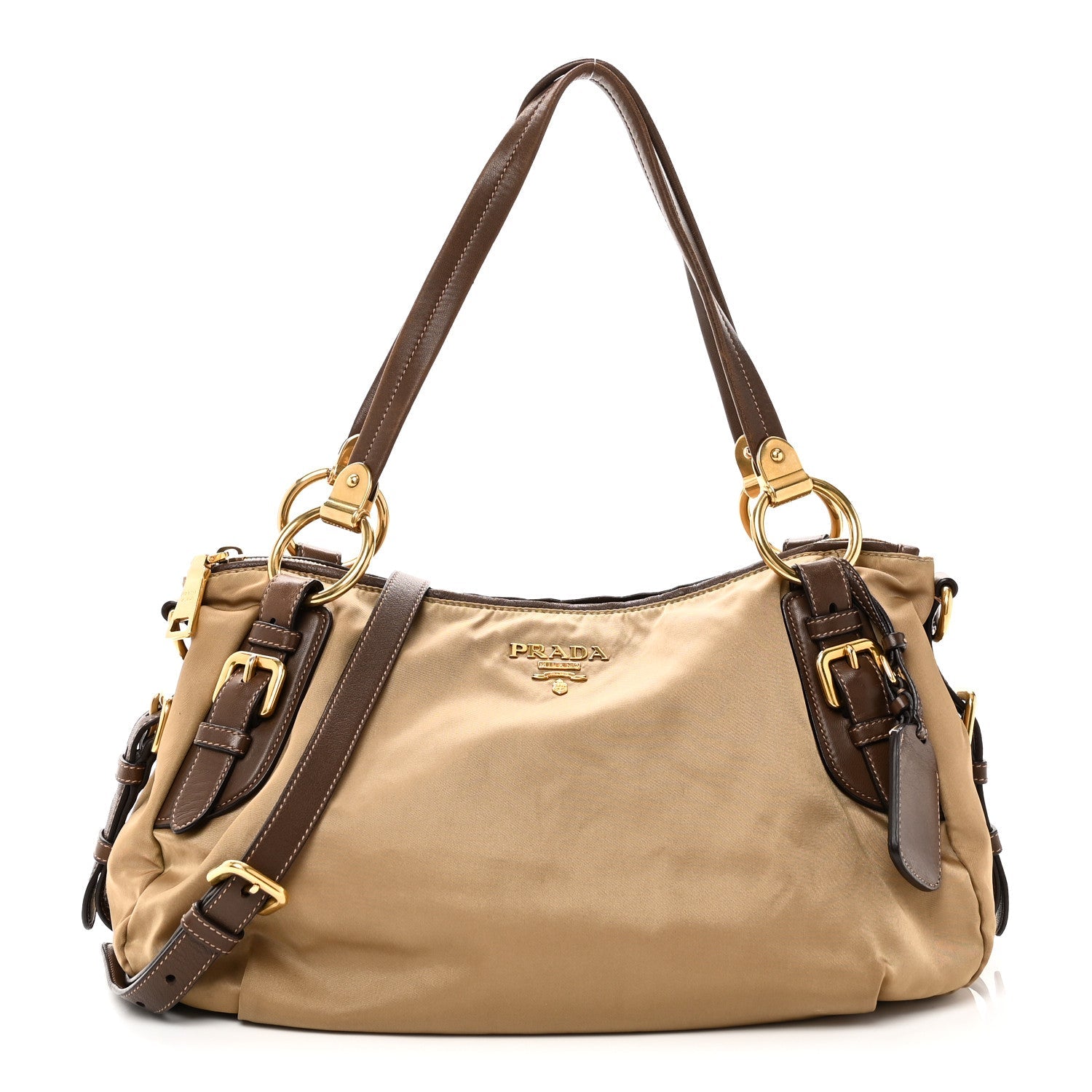 Tessuto Nylon Vitello Daino Satchel Tabacco