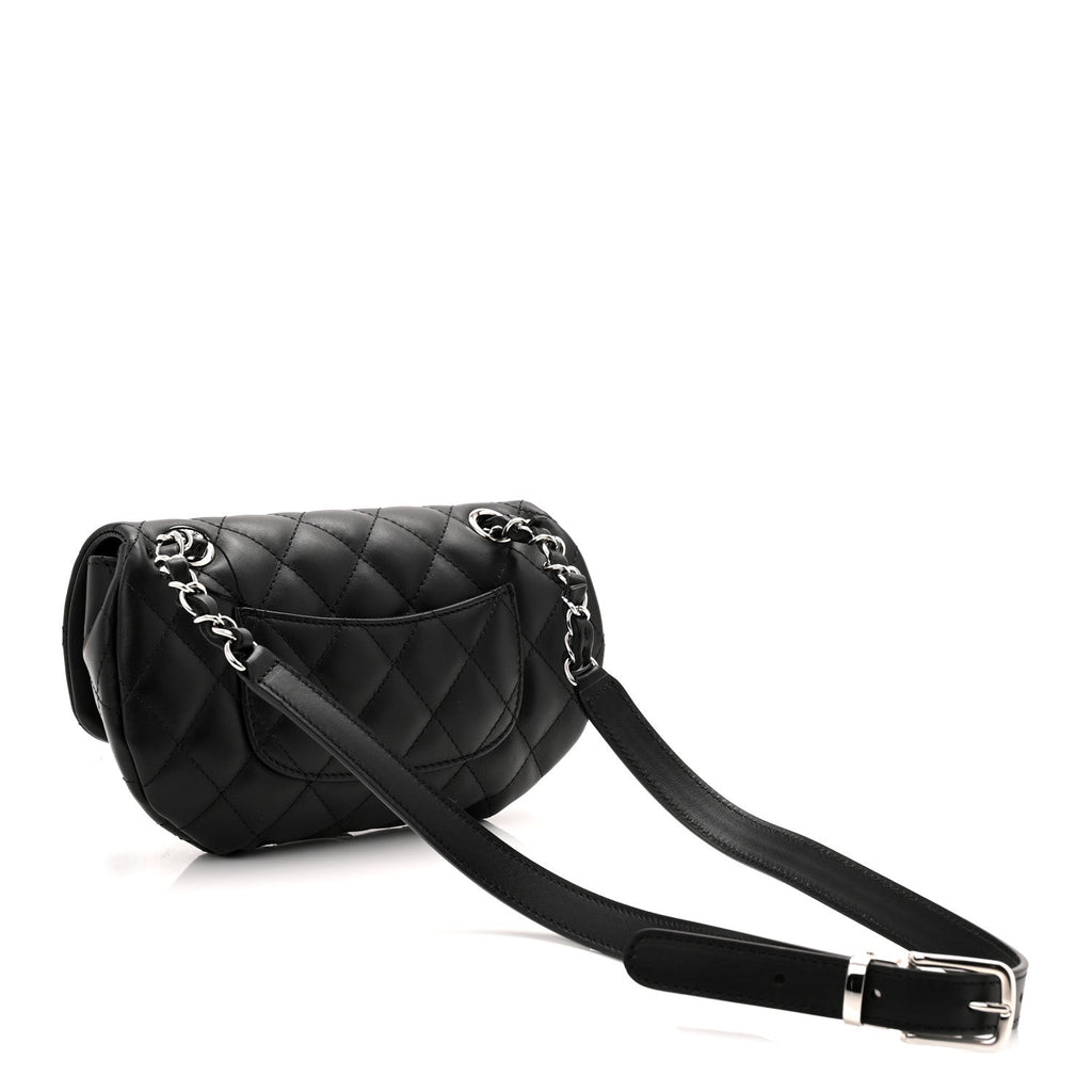 Calfskin Quilted CC Uniform Flap Belt Bag Black