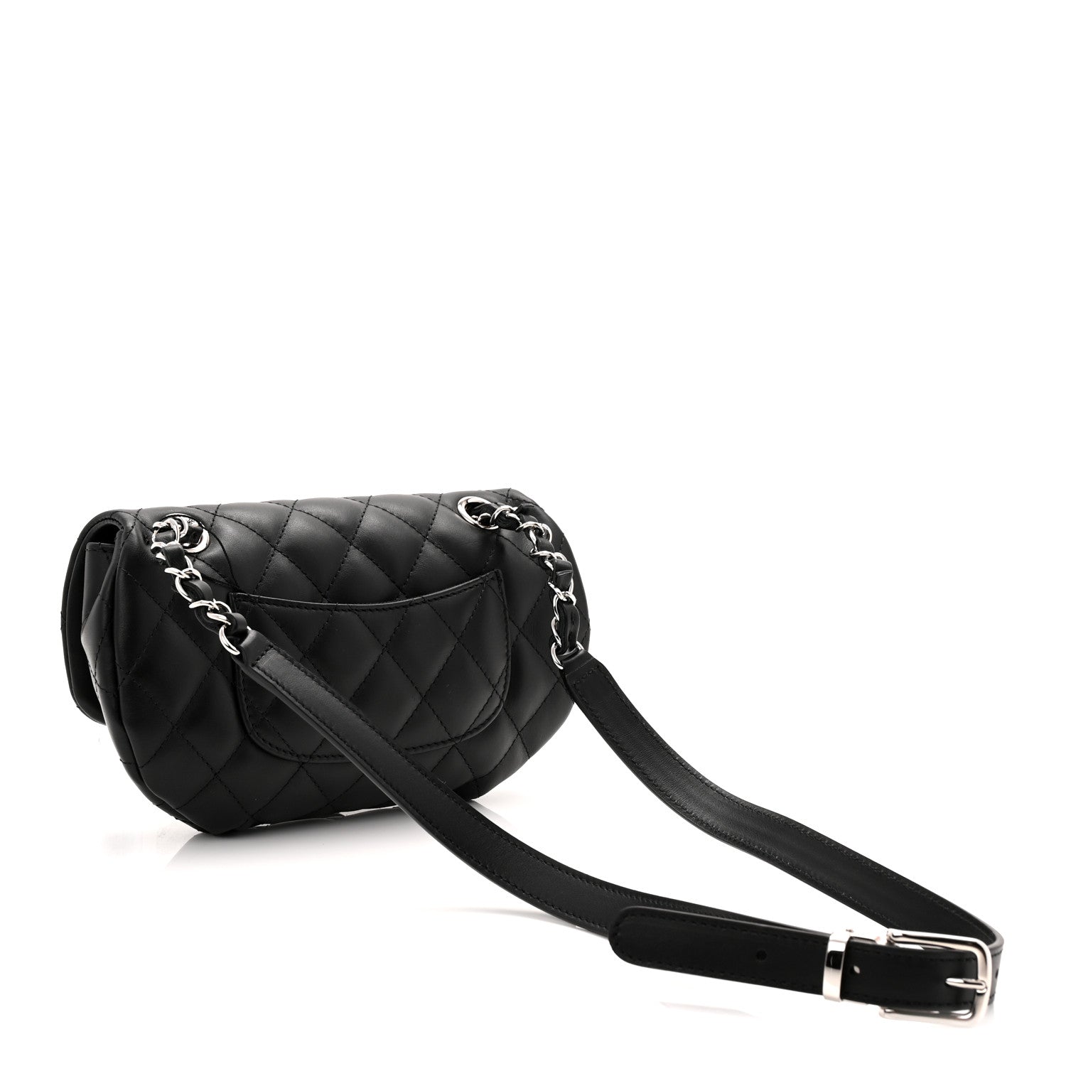 Calfskin Quilted CC Uniform Flap Belt Bag Black