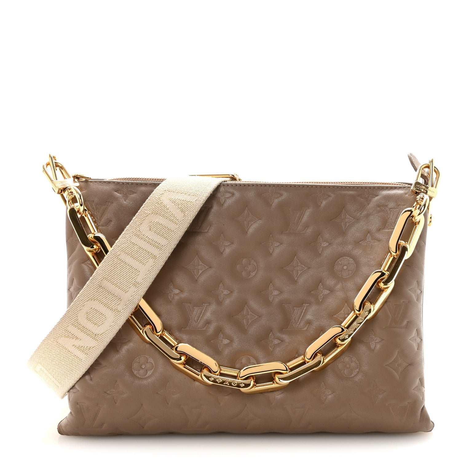 Lambskin Embossed Monogram Coussin MM  Taupe