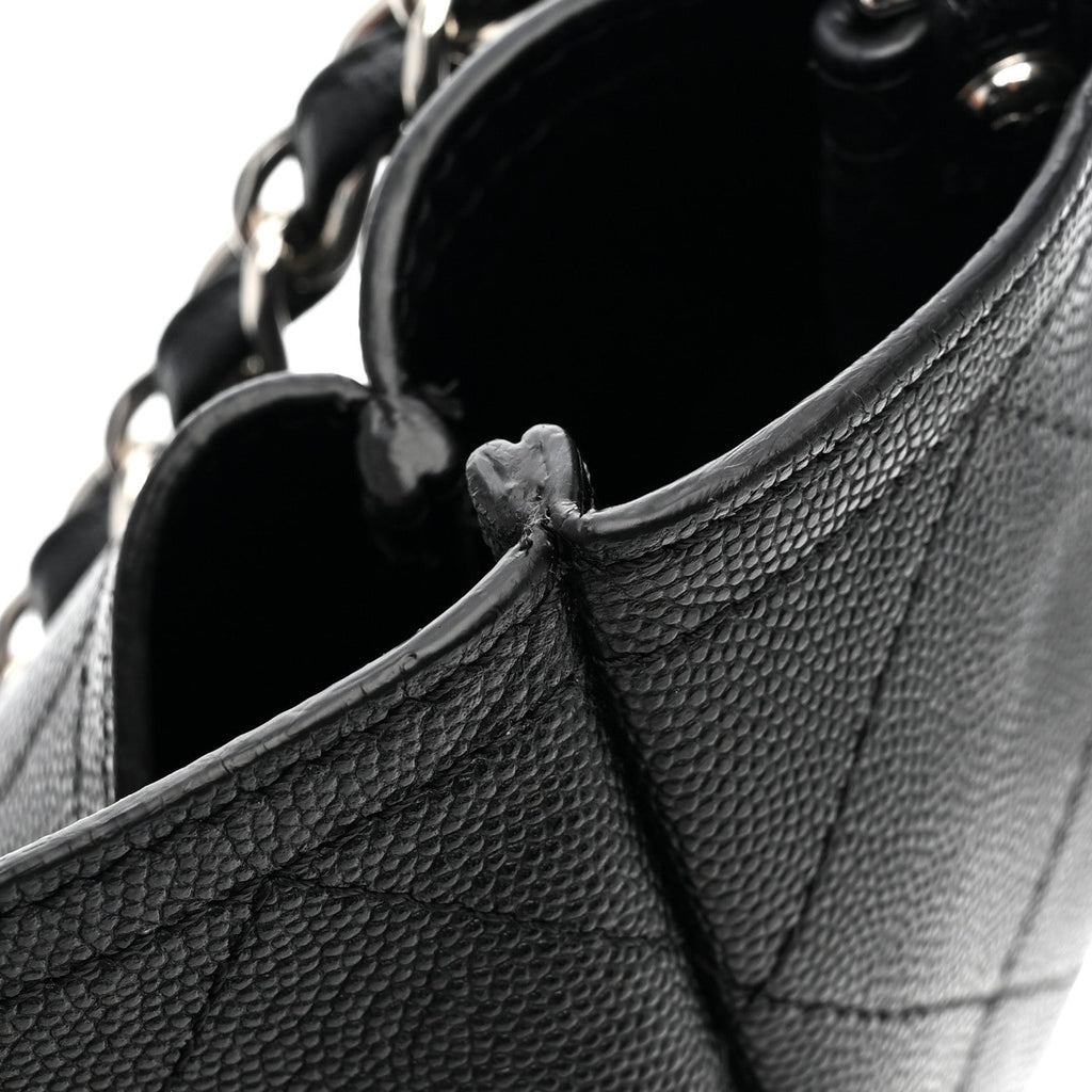 Caviar Stitched Large Lady Coco Shopping Tote Black