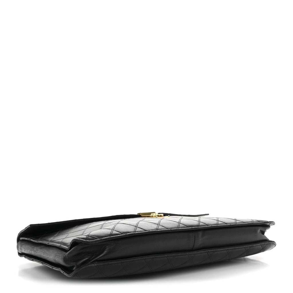 Lambskin Stitched Briefcase Bag Black