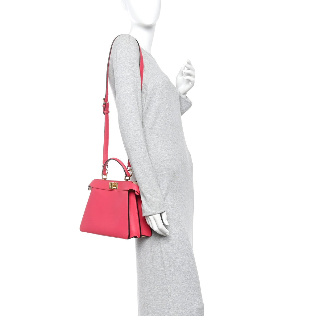 Vitello Seta Shiny Nappa Small Peekaboo I SEE U Satchel Lampone Light Rose