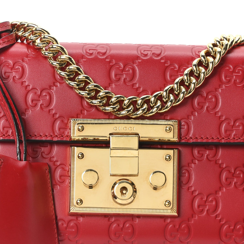 Guccissima Small Padlock Shoulder Bag Hibiscus Red