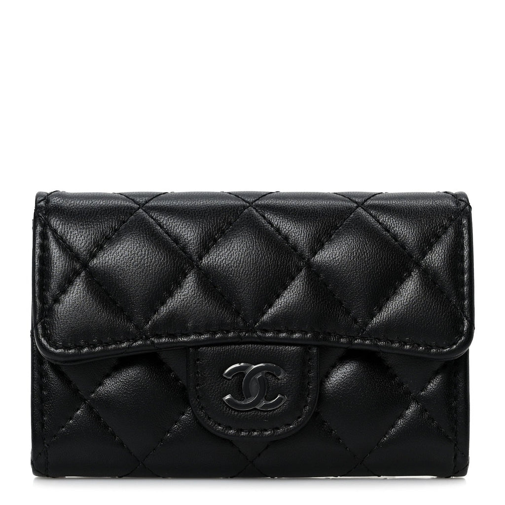 Lambskin Quilted Flap  Holder Wallet So Black