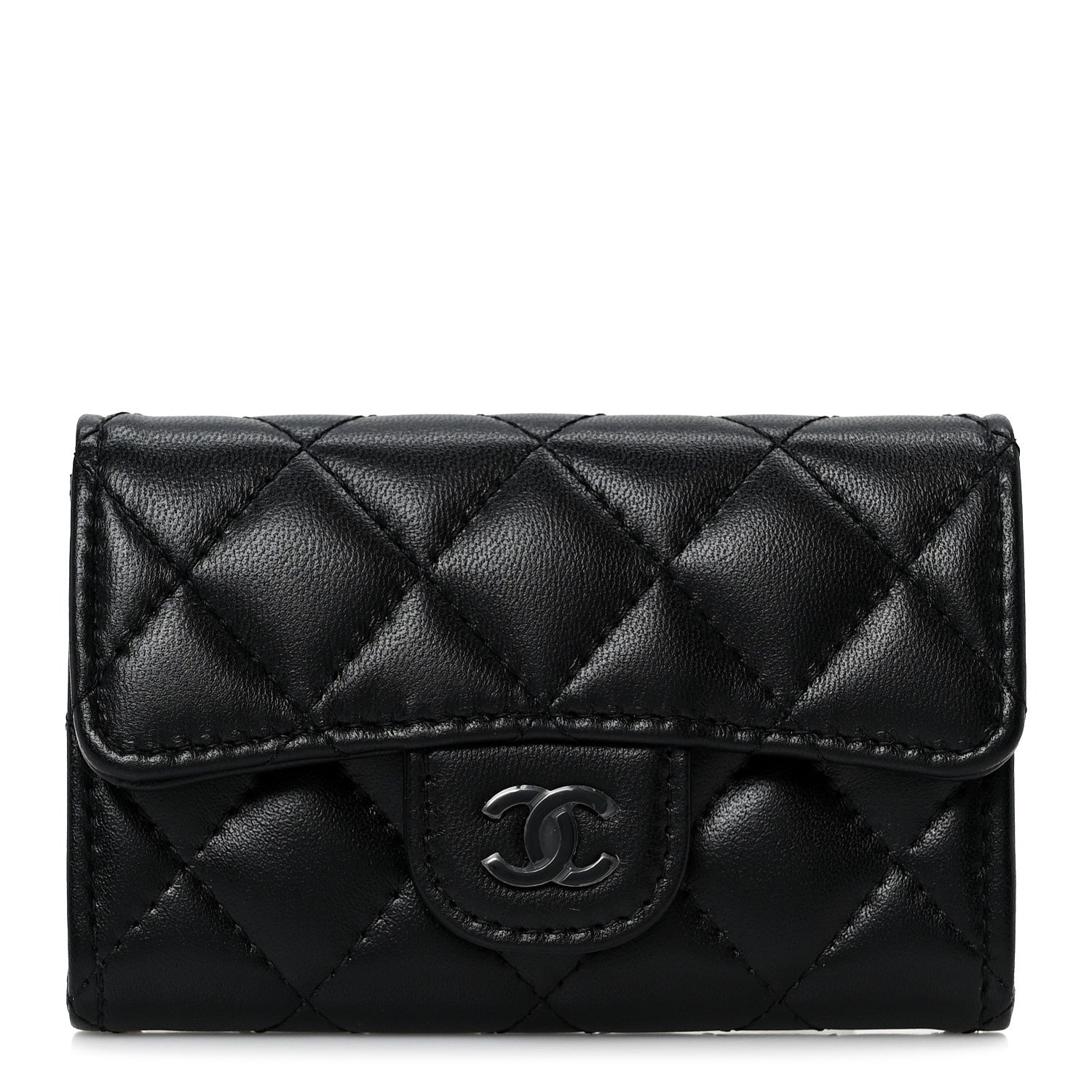 Lambskin Quilted Flap  Holder Wallet So Black