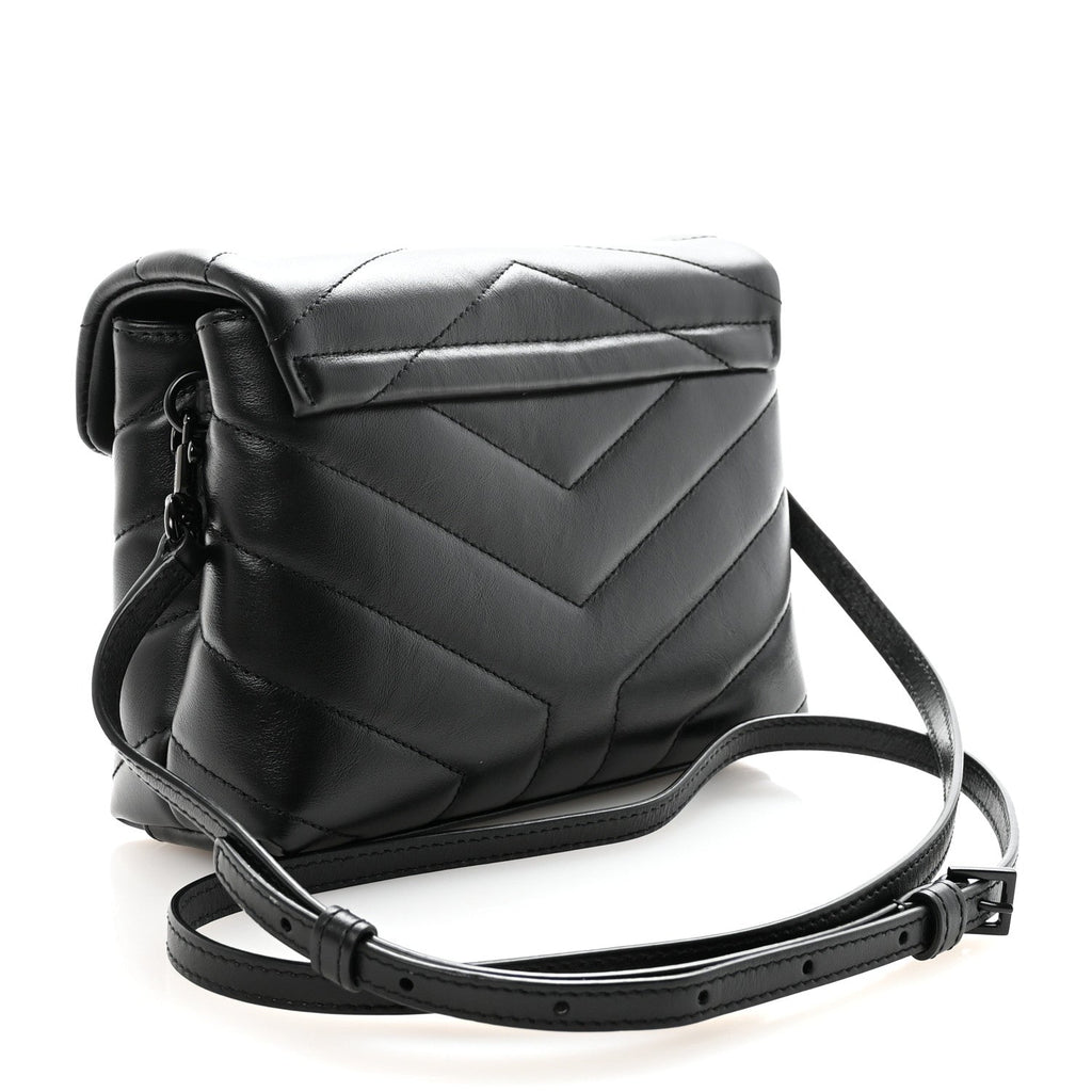 Calfskin Y Quilted Monogram Monochrome Toy Loulou Crossbody Bag Black
