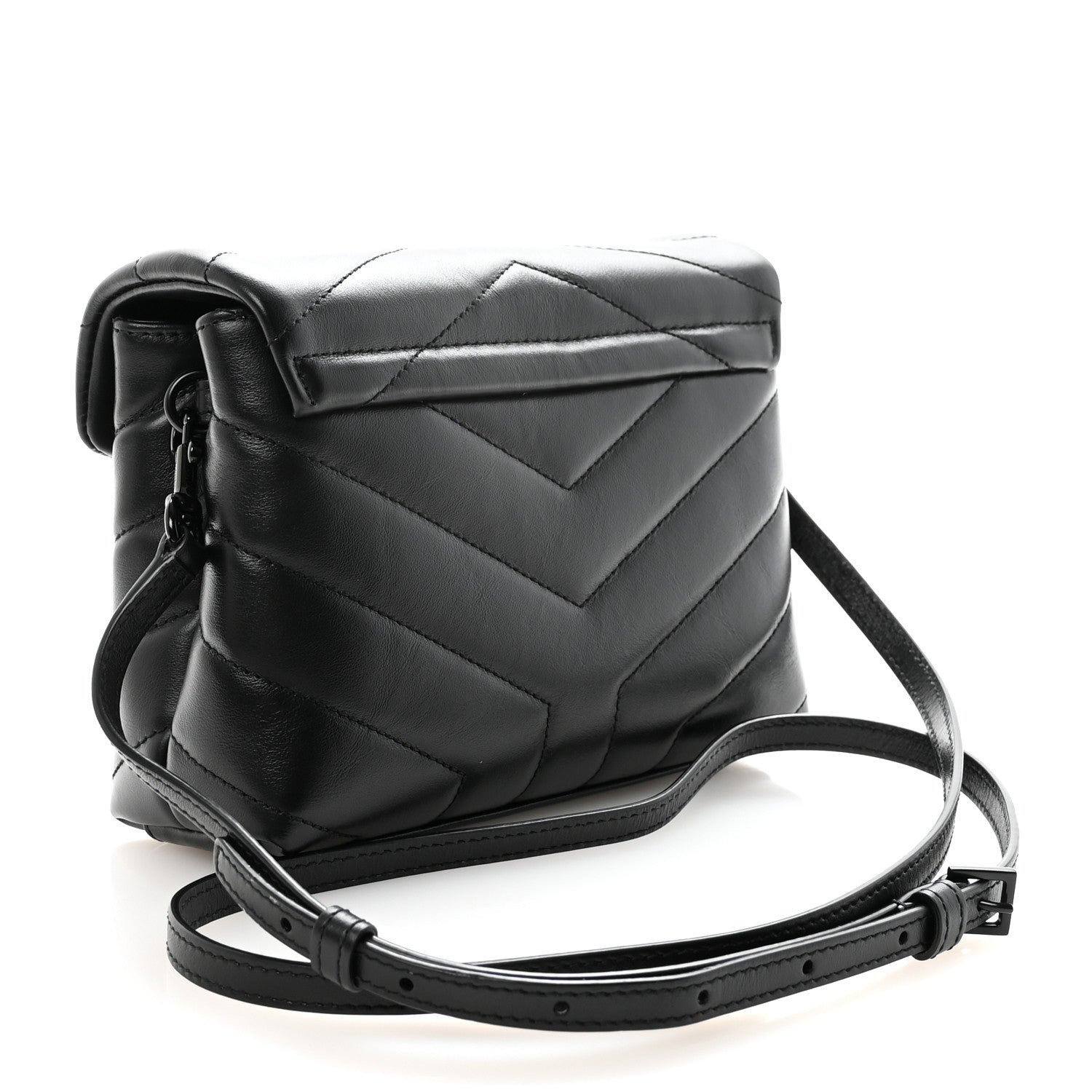 Calfskin Y Quilted Monogram Monochrome Toy Loulou Crossbody Bag Black