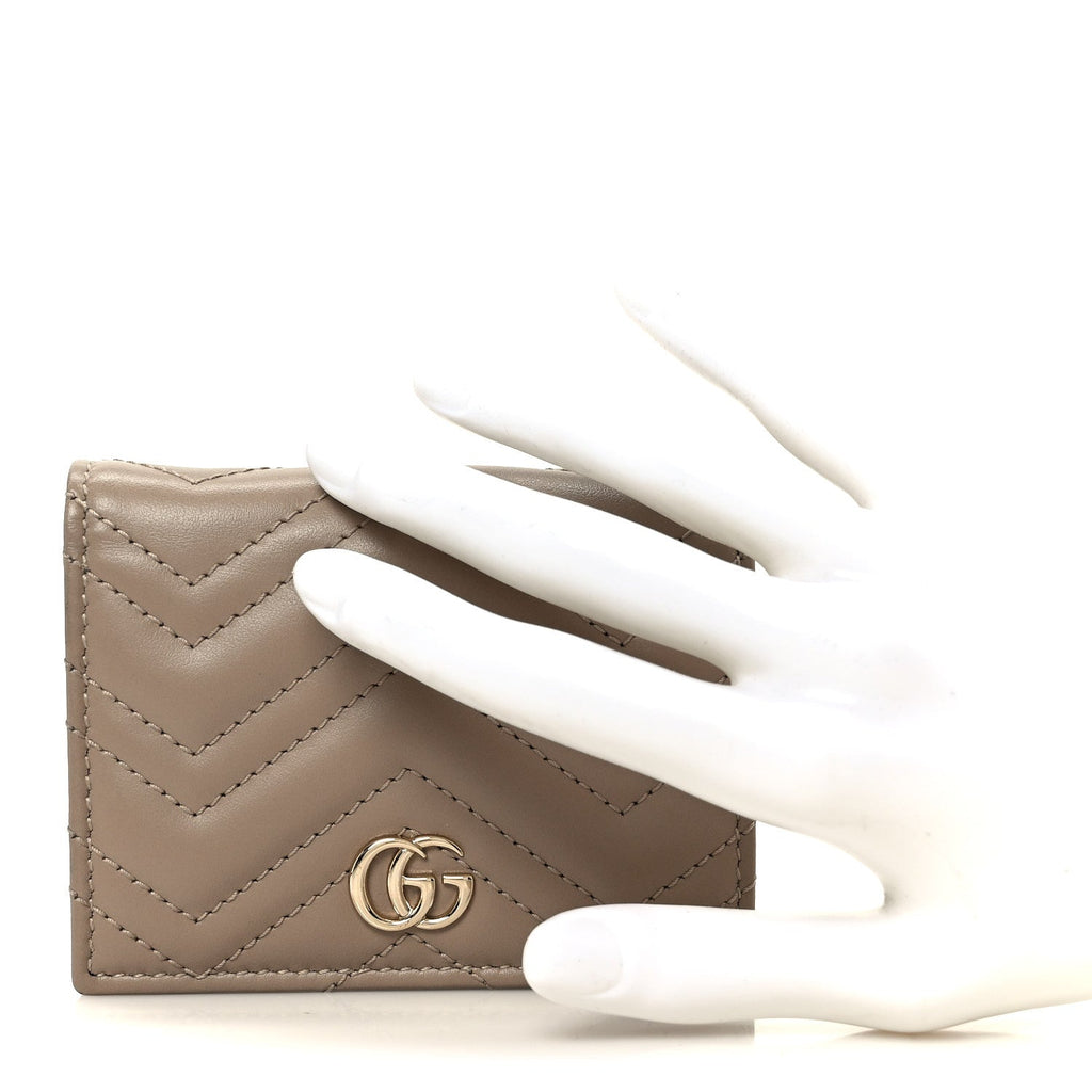 Calfskin Matelasse GG Marmont  Case Wallet Taupe