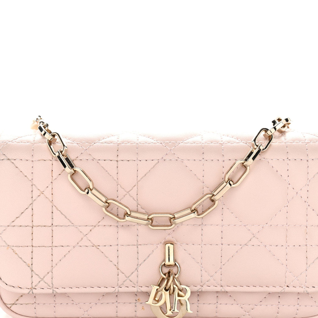 Lambskin Cannage Dior Talk Phone Pouch Rose Poudre