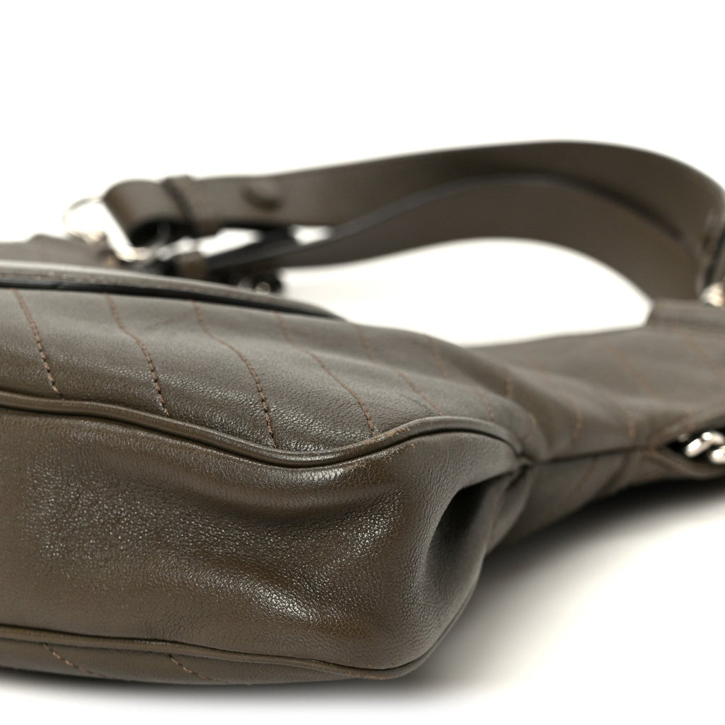 Sakai Be Green Calfskin Diagonal Stitched Small Blondie Tote Craclet Brown