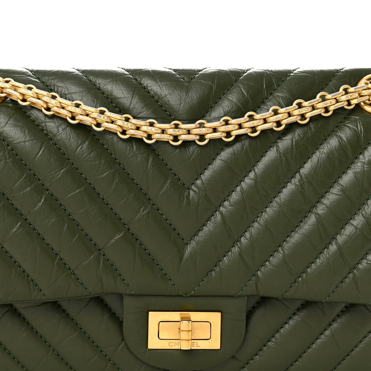 Aged Calfskin Chevron Quilted 2.55 Reissue 225 Flap Green