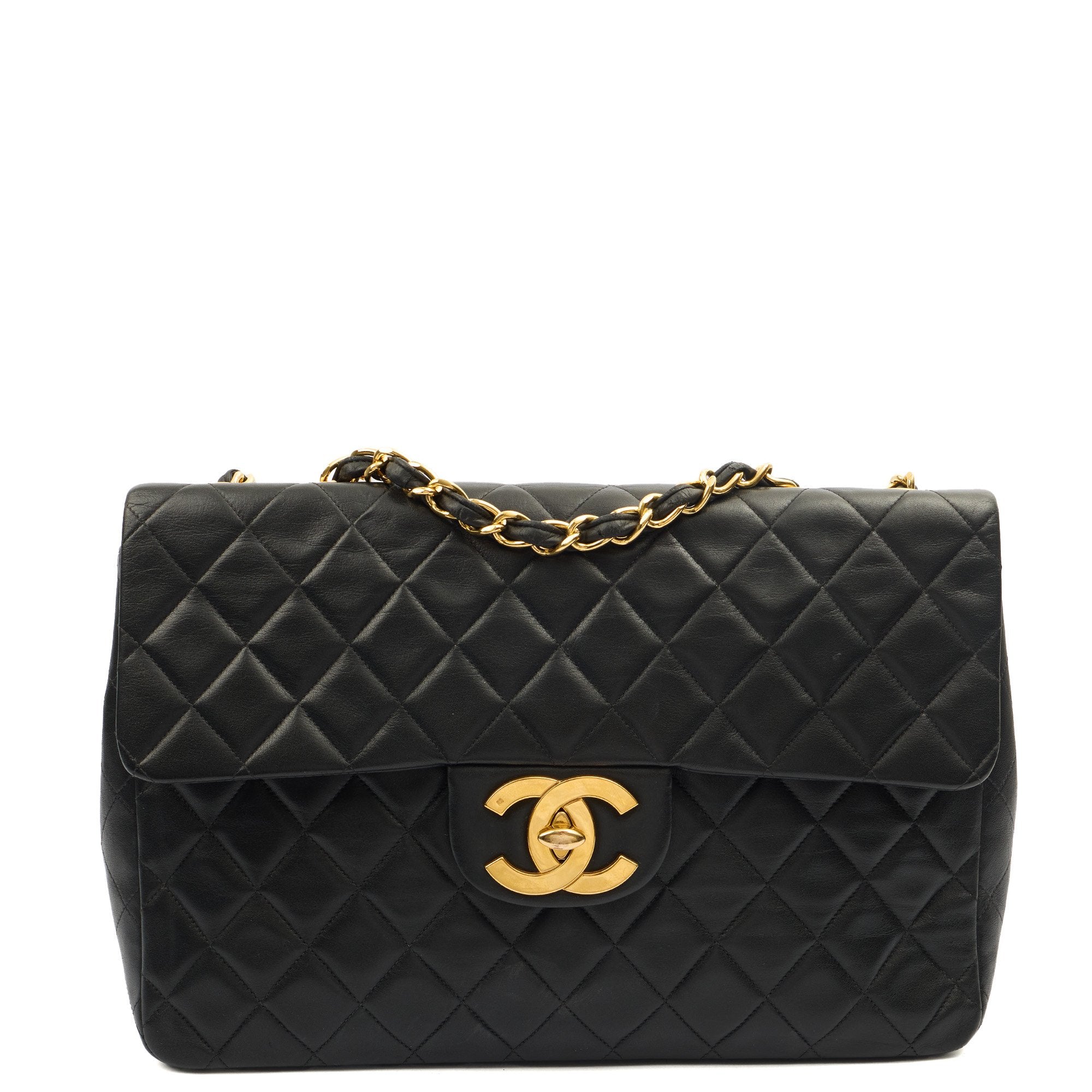 Chanel Shoulder Bag Maxi Jumbo XL in Black, Lambskin Leather