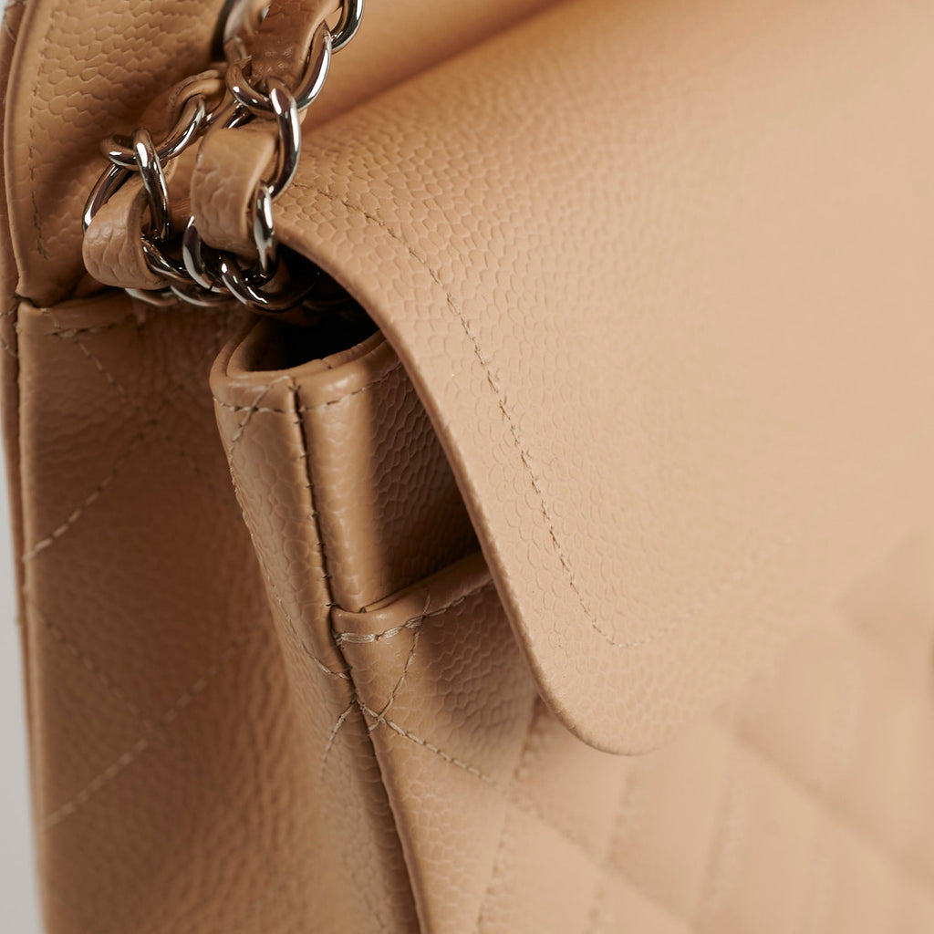 Chanel Medium/Large Caviar Double Classic Flap Beige
