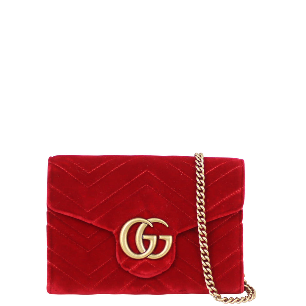 Gucci GG Marmont Matelasse Velvet Chain Wallet