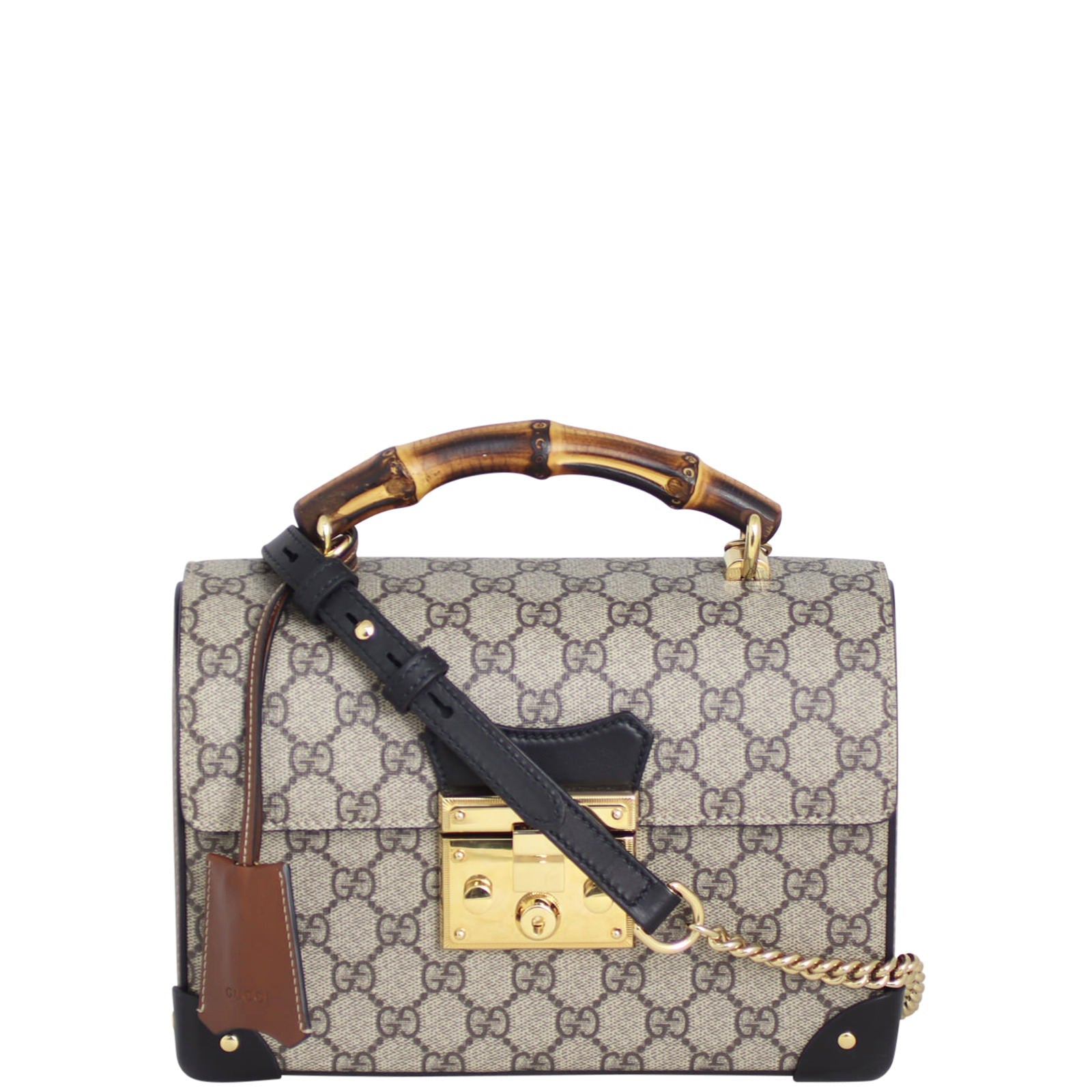 Gucci GG Supreme Padlock Bamboo Handle Small Bag