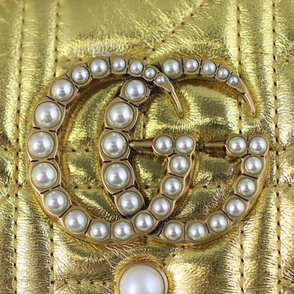 Gucci Marmont Matelasse Pearl Embellished Small Camera Bag