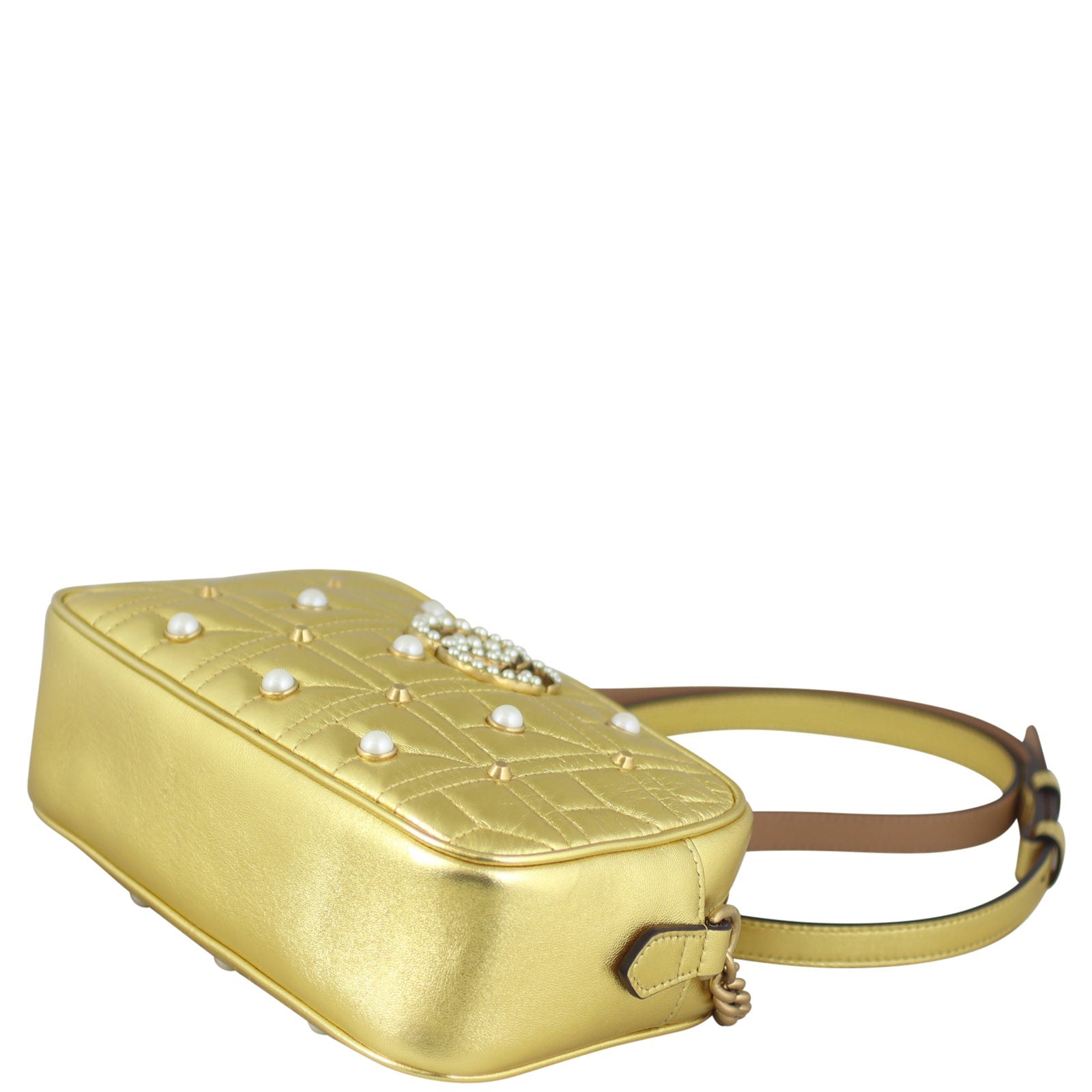 Gucci Marmont Matelasse Pearl Embellished Small Camera Bag
