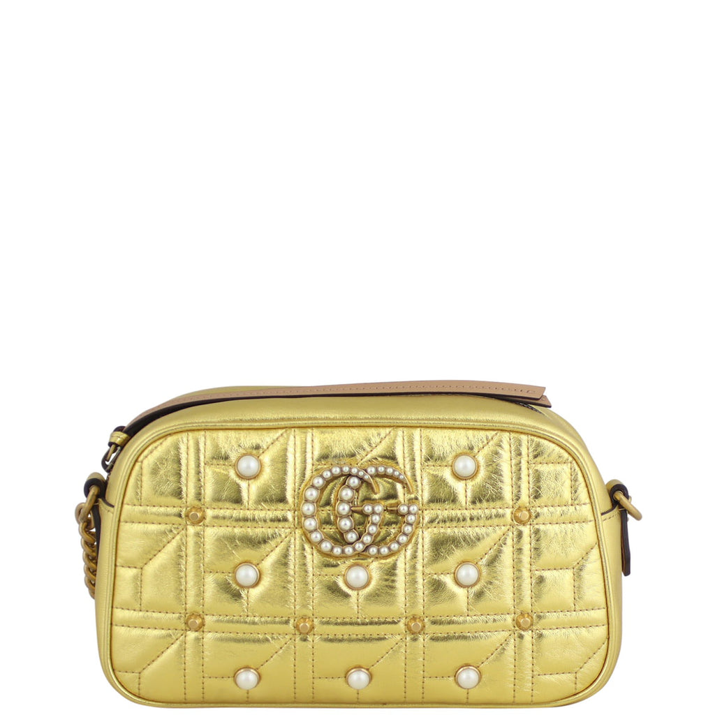 Gucci Marmont Matelasse Pearl Embellished Small Camera Bag