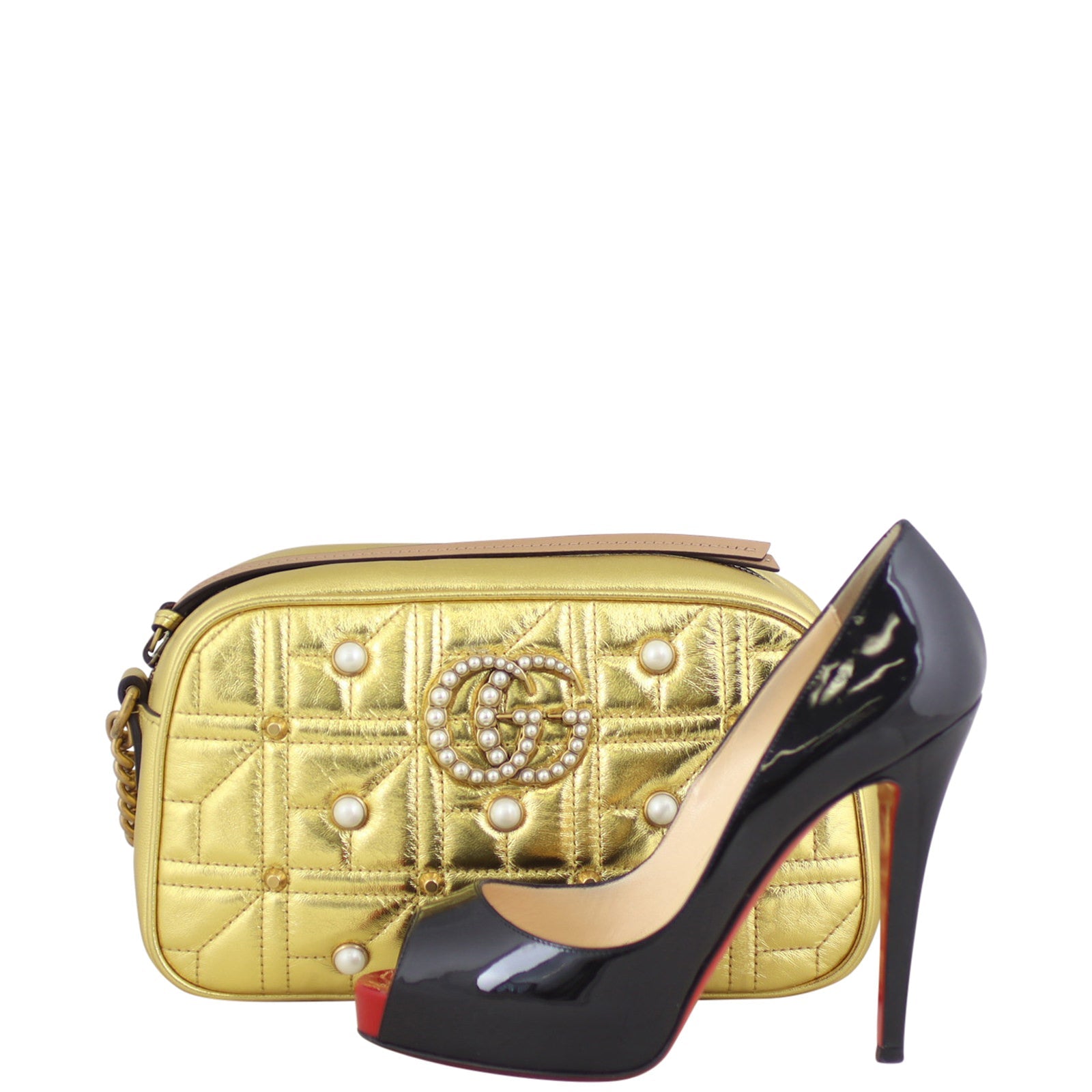 Gucci Marmont Matelasse Pearl Embellished Small Camera Bag
