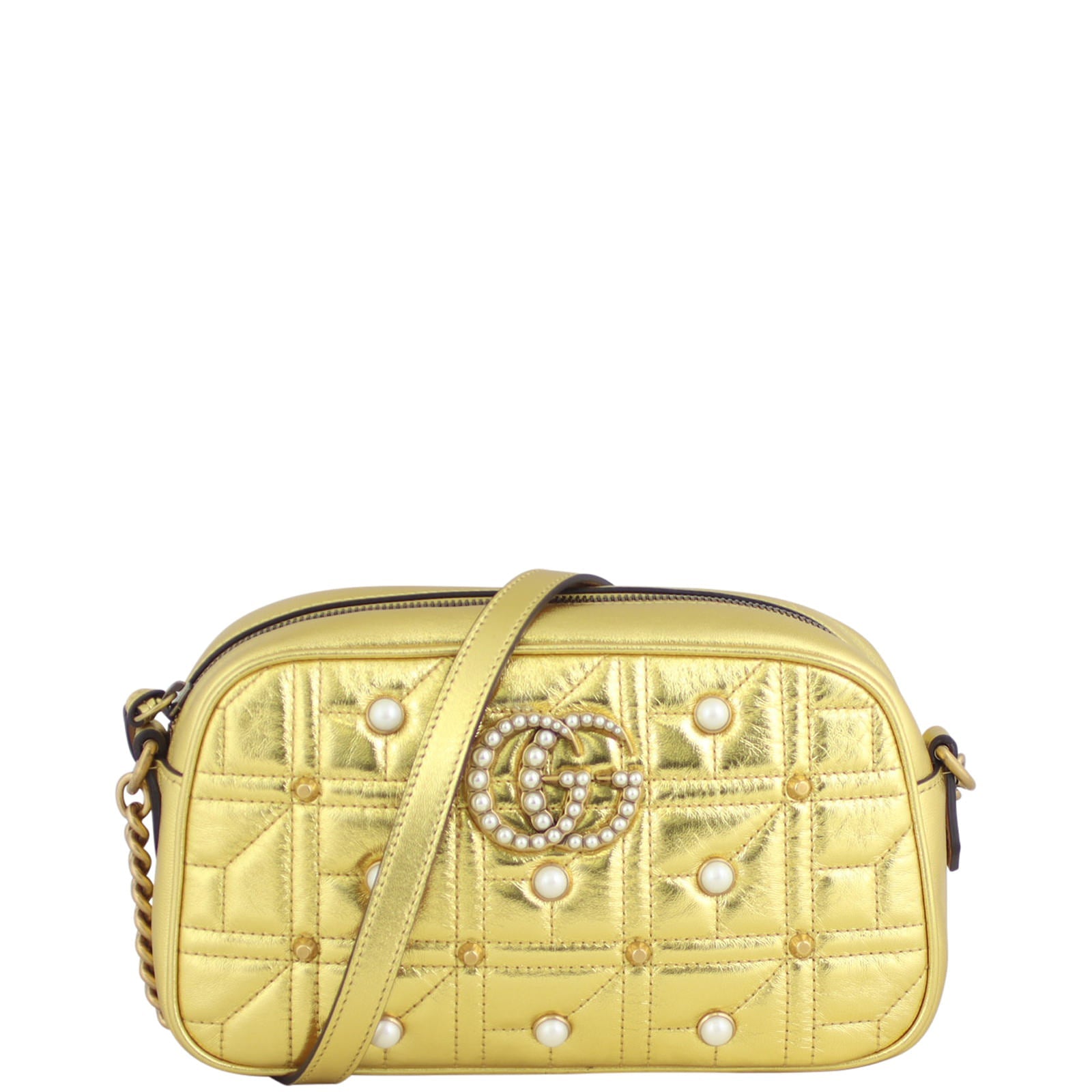 Gucci Marmont Matelasse Pearl Embellished Small Camera Bag