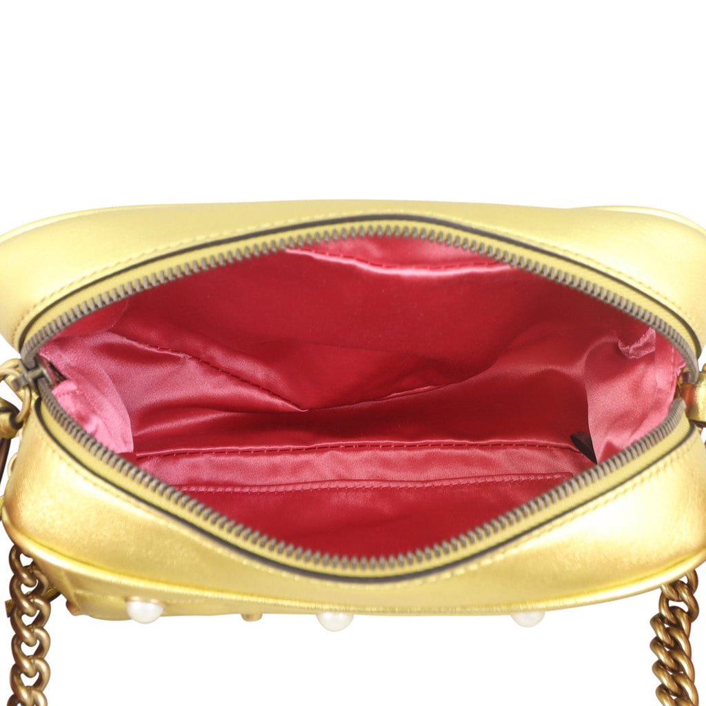 Gucci Marmont Matelasse Pearl Embellished Small Camera Bag