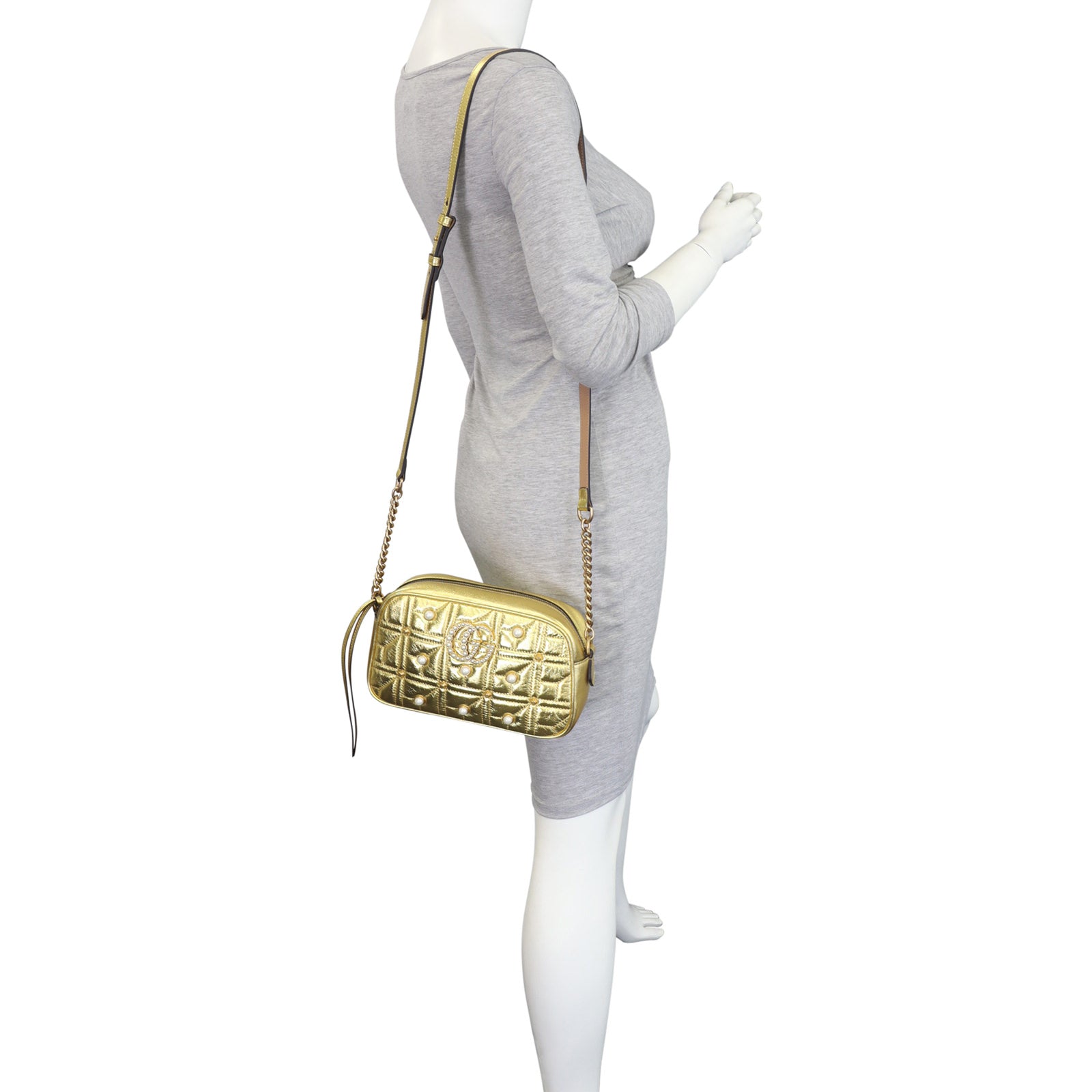 Gucci Marmont Matelasse Pearl Embellished Small Camera Bag