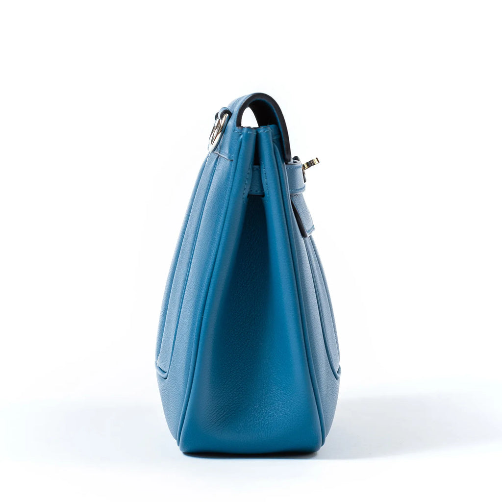 Hermès Berline 28 Blue Evercolor Palladium Hardware