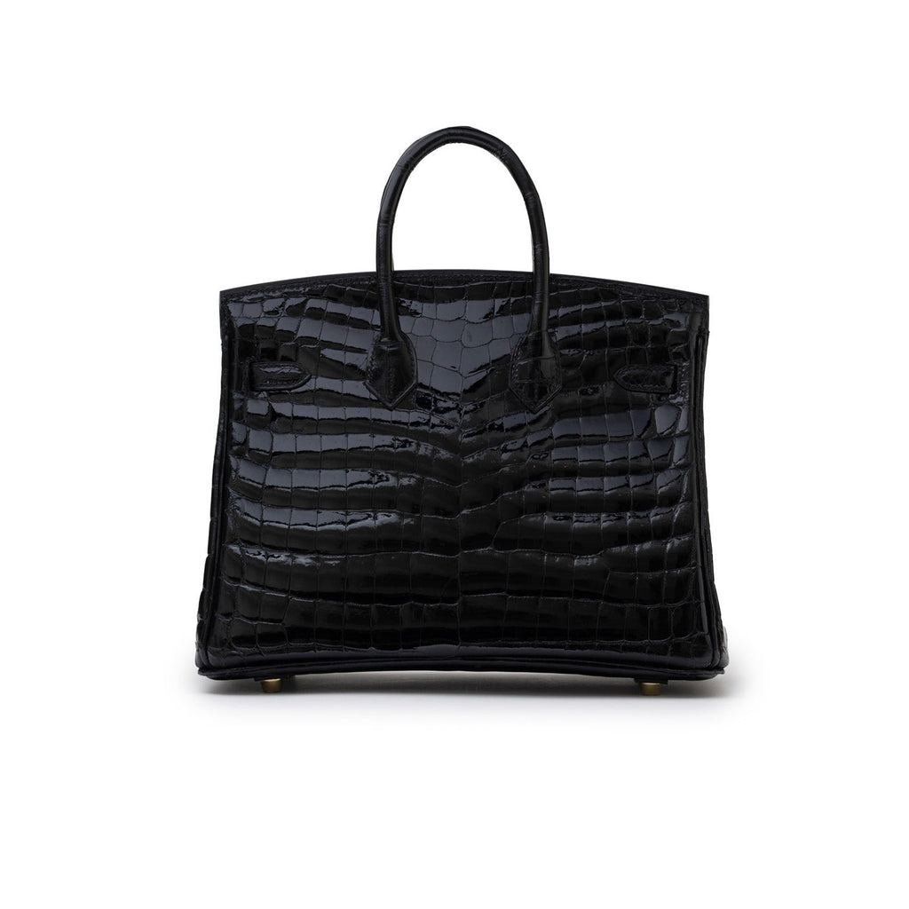 Hermès Birkin 25 Black Shiny Niloticus Crocodile Gold Hardware