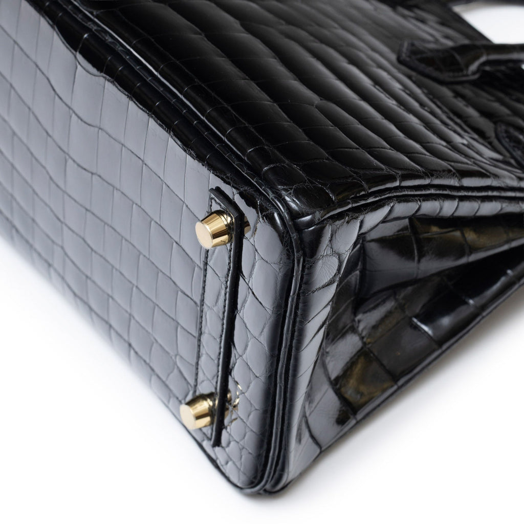 Hermès Birkin 25 Black Shiny Niloticus Crocodile Gold Hardware