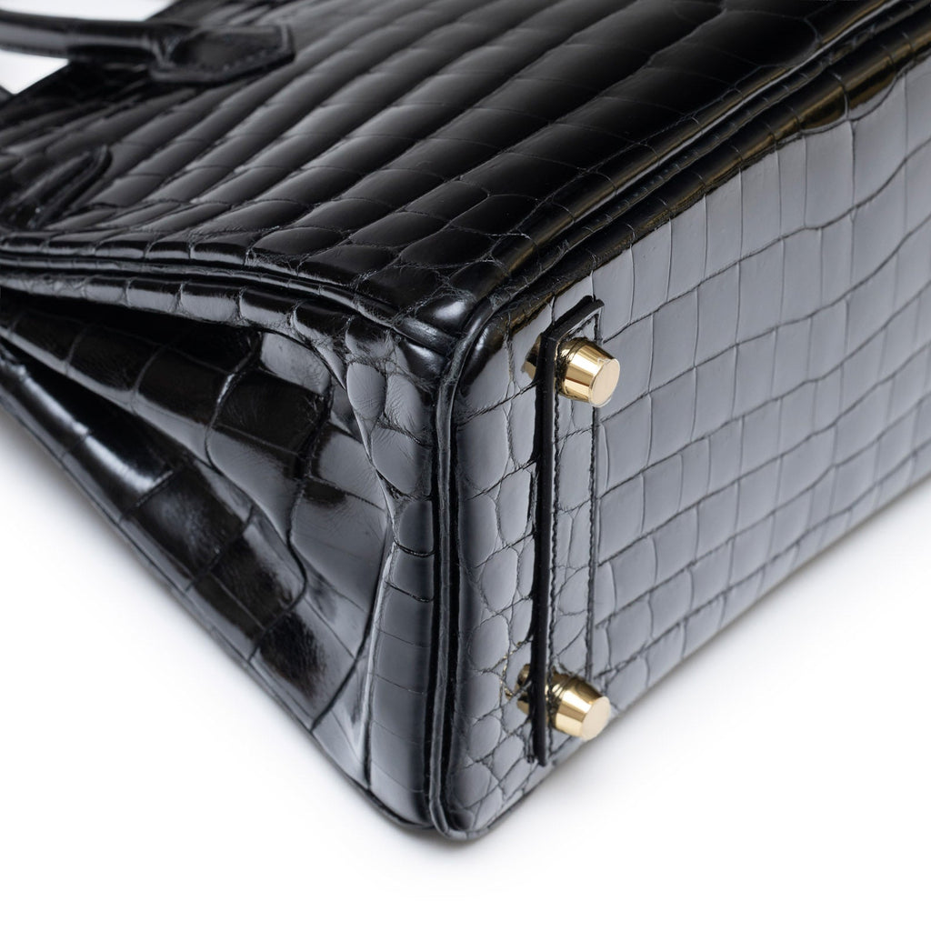 Hermès Birkin 25 Black Shiny Niloticus Crocodile Gold Hardware