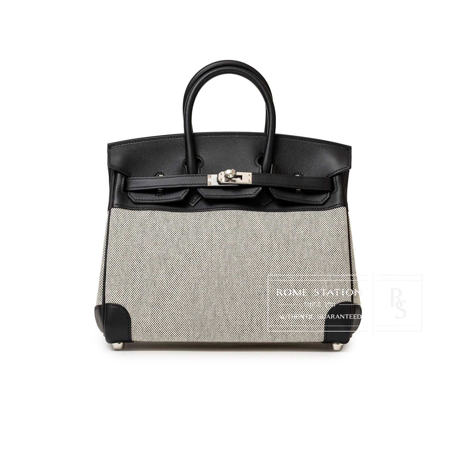Hermès Birkin 25 Black Swift/Ecru Toile H Canvas Palladium Hardware