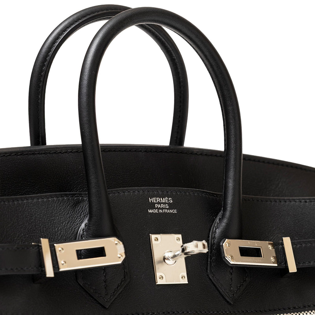 Hermès Birkin 25 Black Swift/Ecru Toile H Canvas Palladium Hardware