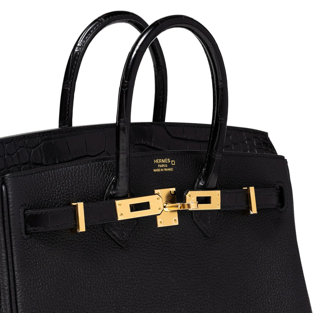 Hermès Birkin 25 Black Togo and Matte Alligator Touch Gold Hardware