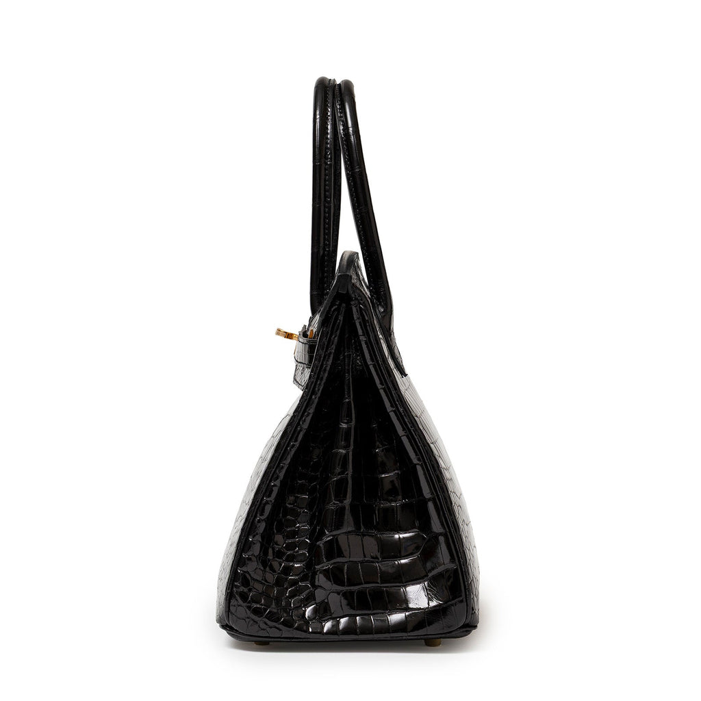 Hermès Birkin 30 Black Shiny Porosus Crocodile Gold Hardware