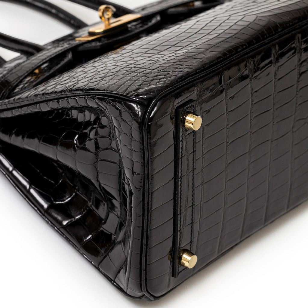 Hermès Birkin 30 Black Shiny Porosus Crocodile Gold Hardware